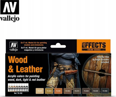 Set bojrash Vallejo VJP70182 Wood & Leather Model Color, për dru dhe lëkurë, shumëngjyrësh
