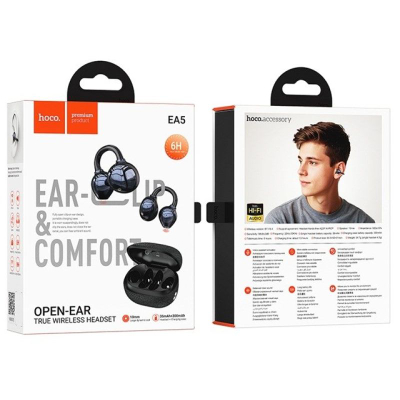 Kufje wireless në vesh Hoco EA5 Duke, Bluetooth 5.4, me mbajtëse rreth veshi, të zeza