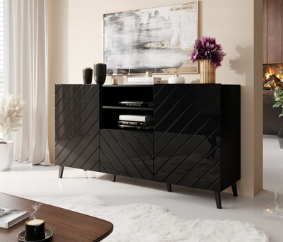 Bufet Abeto 150x42x82, MDF, fronte me shkëlqim, i zi