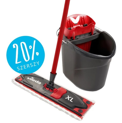 Set mop Vileda Ultramax XL, me kovë, 42 cm, e kuqe e bardhë