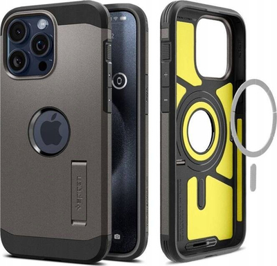 Kapak telefoni Spigen Tough Armor MagFit për iPhone 16 Pro Max, me këmbëz mbajtëse, përputhshëm me MagSafe, gri gunmetal