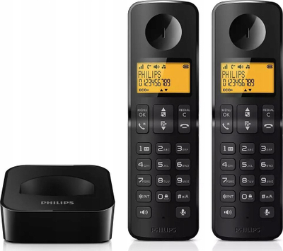 Telefon pa tel Philips D2602D/53, set me 2 receptorë, me ekran me dritë, i zi