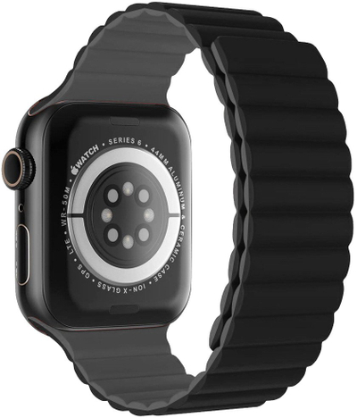 Rrip dore Swissten Silicone për Apple Watch, magnetik, 42/44/45/49 mm, gri me të zezë