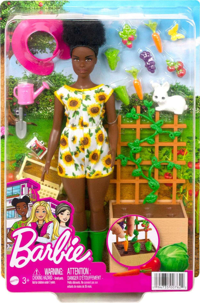 Kukull Barbie Mattel Gardening Playset, set kopshti me aksesorë, për kalamaj 3+ vjeç, shumëngjyrëshe