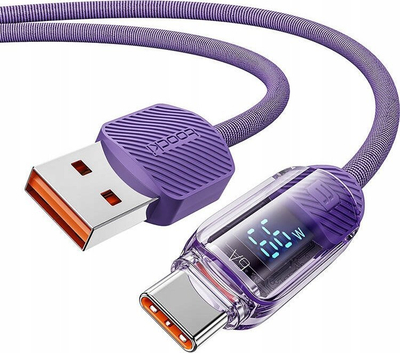 Kabllo karikimi Toocki USB A në USB C, 66W 6A, ekran LED, vjollcë transparente