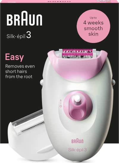 Epilator Braun Silk-épil Series 3 3-031, kokë rroje, kapak trimmer, i bardhë