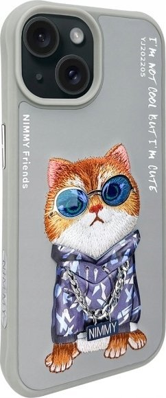 Kapak telefoni Nimmy Glasses Cool Cat, për iPhone 15 6.1", gri