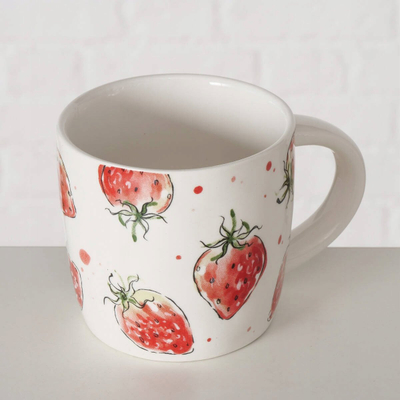 Filxhan qeramik STRAWBERRY, 450 ml, me luleshtrydhe, i bardhë