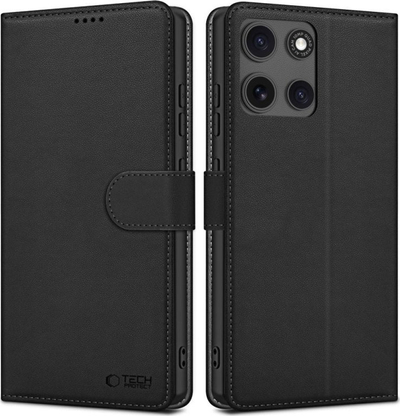 Këllëf portofol Tech-Protect Wallet Power për Motorola Moto G15, eko lëkurë, me qëndrim, i zi