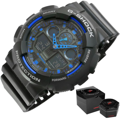Ora dore Casio G Shock GA 100, kronometër, rezistente ndaj ujit 20 bar, e zezë