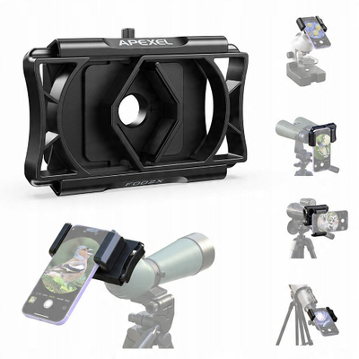 Adapter telefoni Apexel, për dylbi dhe teleskop, rrotullim 360°, i zi