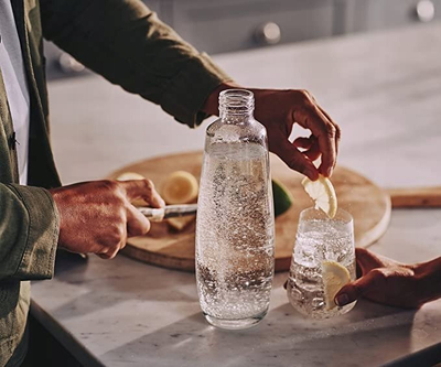 Shishe qelqi Sodastream DUO, 1L, për pije të gazuara, e tejdukshme me kapak të zi