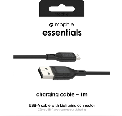 Kabllo karikimi Mophie Essentials, USB A në Lightning, 1m, e zezë