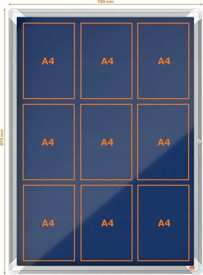 Vitrinë e brendshme Nobo Premium Plus 1902556, 9 x A4, sfond blu, alumin
