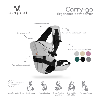 Kangur për bebe Cangaroo Carry Go, 3.6kg+, e zezë/hirtë
