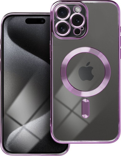 Mbështjellës silikoni Electro Mag Cover për iPhone 15 Pro Max, MagSafe, transparent vjollcë