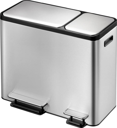 Кујнски корпа ЕКО ЕкоКаса, 45L 30+15L, нерѓосувачки челик со двојни педали, мат сребрена