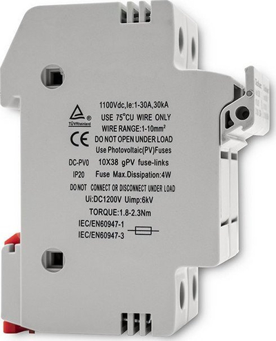 Bazë siguresash DC Qoltec 52584, 2P 1000V 30A, 10x38 mm, gri