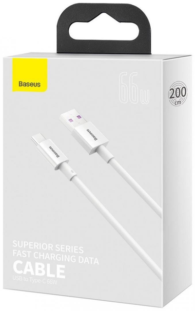 Kabllo USB Baseus USB A në USB C, 2 m, e bardhë