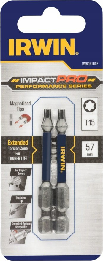 Set bite kaçavide Irwin Impact Pro T15, 57mm, 2 copë, gri blu