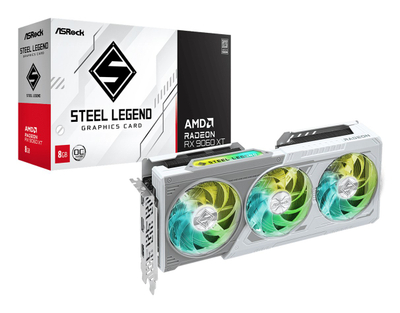 Kartë grafike ASRock Radeon RX 9060 XT Steel Legend OC, 8GB GDDR6, PCI Express, e bardhë