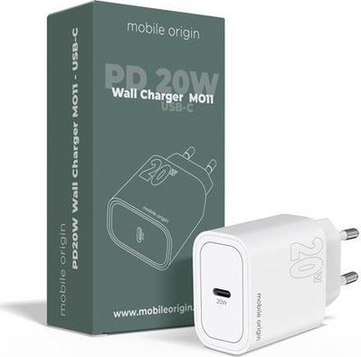 Полнач за ѕид Mobile Origin MO11, 20W PD, 1x USB C, бел