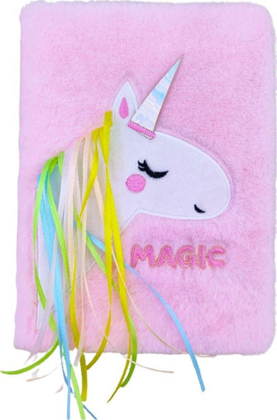 Fletore plush Unicorn, A5, faqe me vija, shumëngjyrëshe