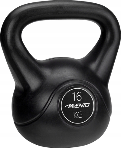 Kettlebell Avento, 16 kg, veshje plastike, i zi