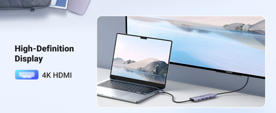 Hub USB C Ugreen 15596, 5 në 1, HDMI 4K, 100W PD, gri