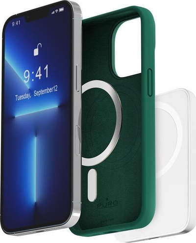 Kuti mbrojtëse Puro ICON Mag për iPhone 14 Pro, MagSafe, silikoni, jeshile