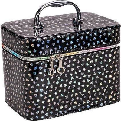 Çantë kozmetike Adar Case L Black Diamonds, 23x17x15cm, me pasqyrë, e zezë