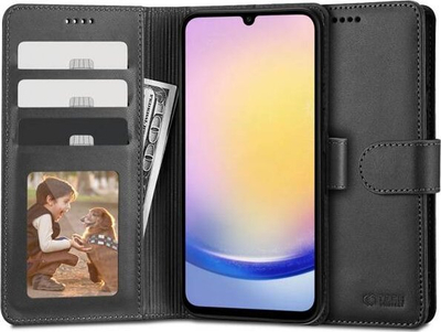 Këllëf portofol Tech-Protect Wallet për Samsung Galaxy A25 5G, lëkurë eko, mbyllje me magnet, i zi