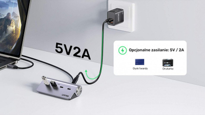 USB hub Unitek alumini, 4 porta, 2x USB A 2x USB C, 5 Gbps, argjendtë gri