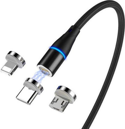 Kabllo magnetike USB 3n1, 3A, 1m, e zezë