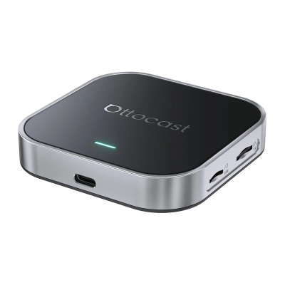 Adapter makine Ottocast OttoAibox E2, Android 13, CarPlay dhe Android Auto wireless, i zi