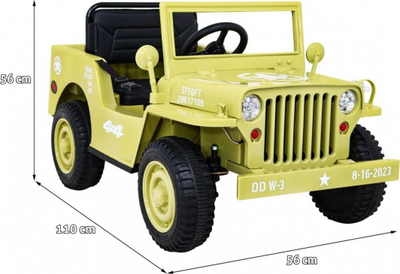 Makinë elektrike fëmijësh Jeep ushtarak, 4 motorë, goma EVA, jeshile ushtarake