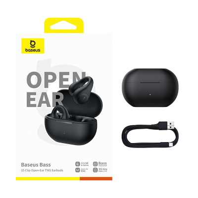 Kufje wireless Baseus Bass 15 Clip, TWS, Bluetooth 5.4, të zeza