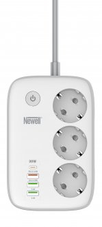 Shirit kontakti Newell Power Office WiFi, 3 furça 230V, 4 porta USB PD 30W QC 3.0, i bardhë