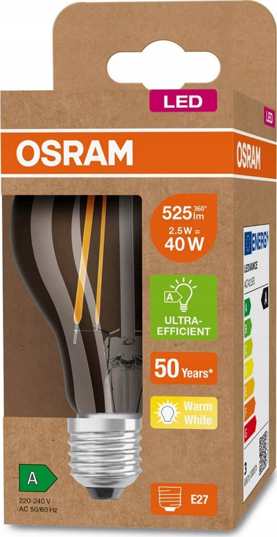 Llambë LED Osram Classic A60, 2.5W 525lm, E27 3000K, dritë e ngrohtë