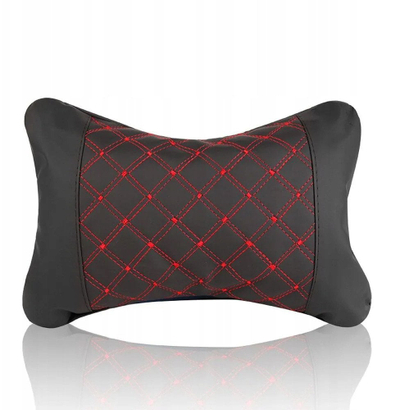 Jastëk mbështetës për veturë Car Headrest, 25×17 cm, PU dhe pambuk, i zi me qepje të kuqe
