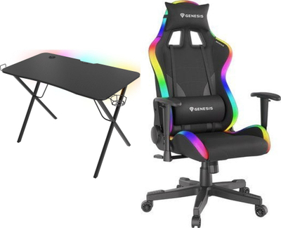 Set gaming Genesis Holm 200 RGB me tavolinë 113 x 60 cm dhe karrige Trit 600 RGB, e zezë