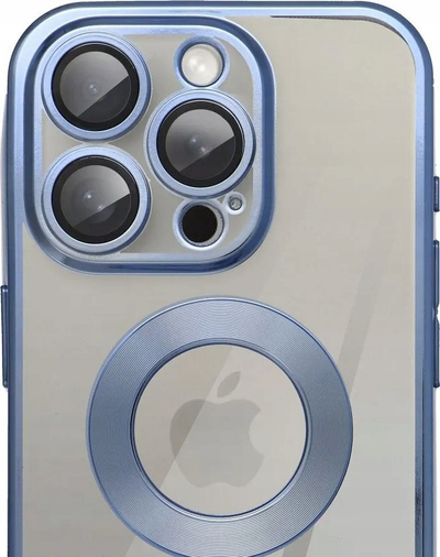 Mbrojtëse telefoni Glam Case iPhone 16 Pro, TPU transparente, me unazë magnetike, blu