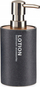 Dozator sapuni gri, metal, resinë dhe bambu, 350 ml, 7 x 16.5 x 7 cm