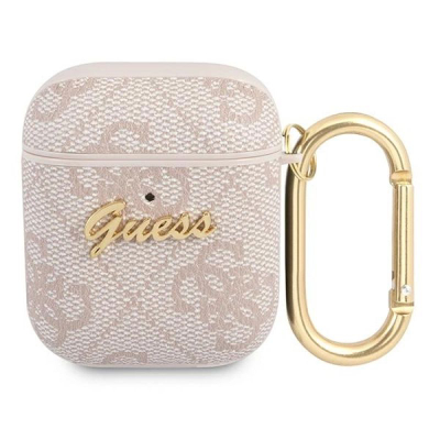 Mbrojtëse Guess GUA24GSMP për AirPods 1/2, 4G Script Metal, rozë