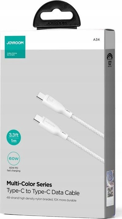 Kabllo USB C në USB C Joyroom SA34 CC3, 60W, 1m, e bardhë