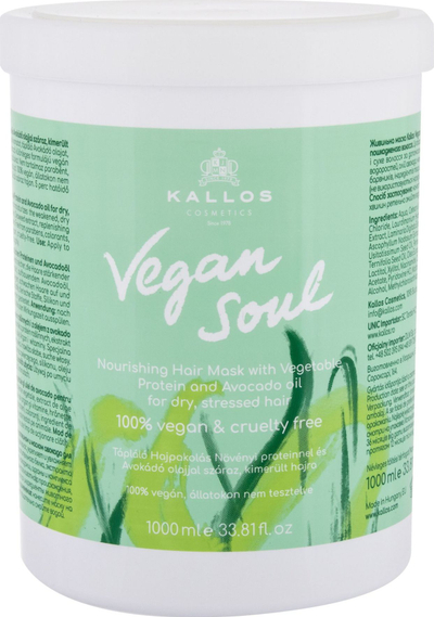 Maskë flokësh Kallos Vegan Soul Nourishing, për flokë të thatë, 1000ml
