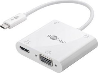 Adapter USB-C Goobay Multiport, HDMI VGA Audio, PD 100W, i bardhë