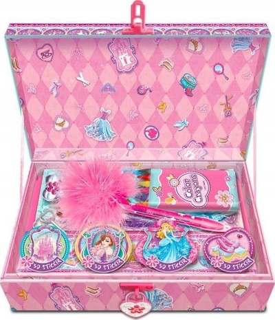 Set kreativ Pulio Pecoware Princess, me ditar dhe aksesore, kuti me çelës, rozë