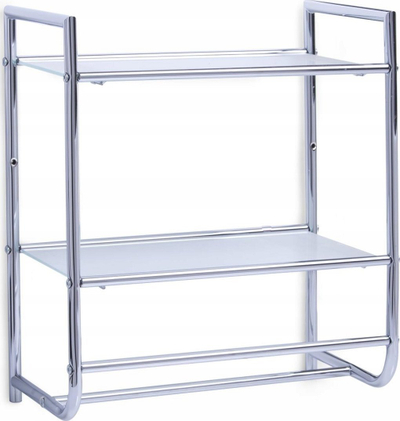 Raft banjoje Zeller Floating Shelf, 2 rafte qelqi, mbajtës peshqirësh, i argjendtë