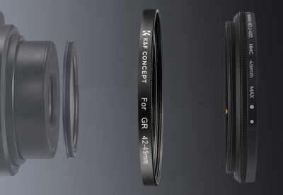 Unazë adapteri K&amp;F Concept 42mm në 49mm për Ricoh GR II III IIIx, me kapak lentje 49mm, e zezë